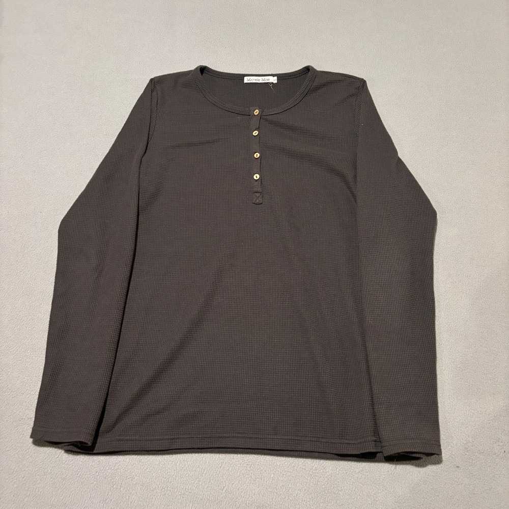 Michelle Mae Mens Large Charcoal Grey Waffle Knit Long Sleeve Shirt Casual